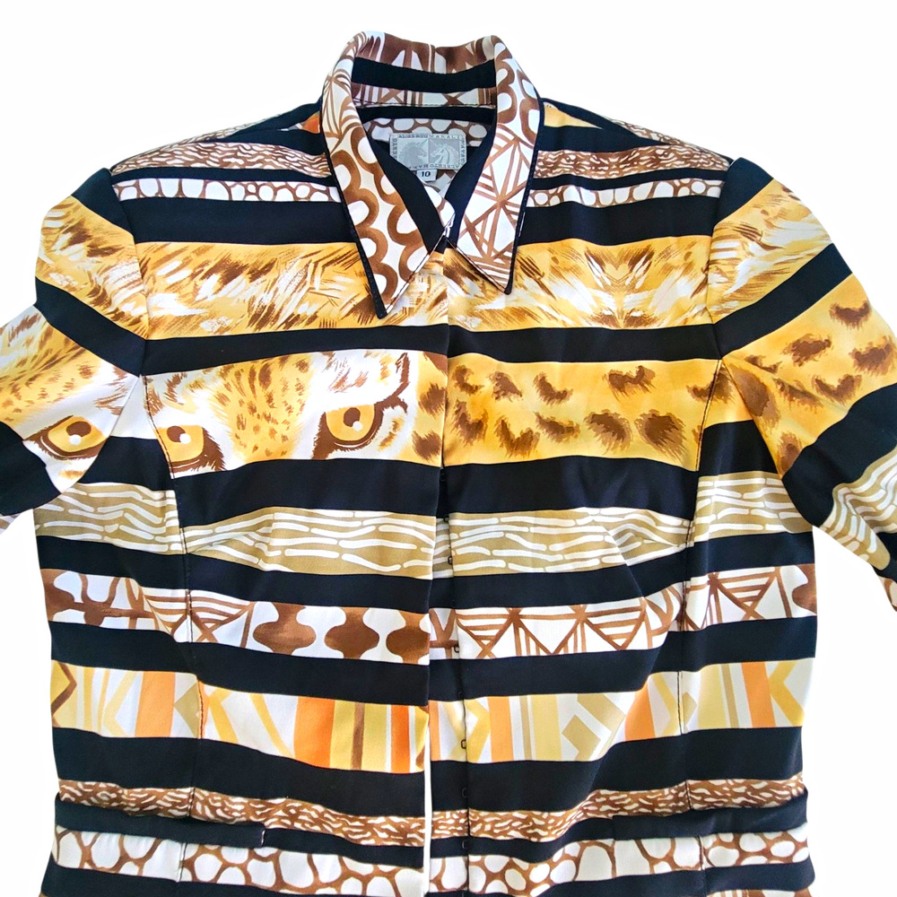 VINTAGE 90s Alberto Makali Patchwork animal print safari jacket modern Medium